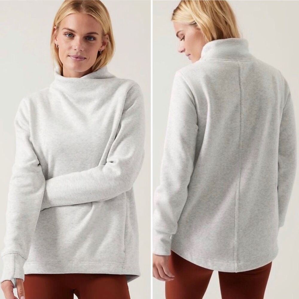 ATHLETA Heather Gray Cozy Karma Twist Neck Sweatshirt-S